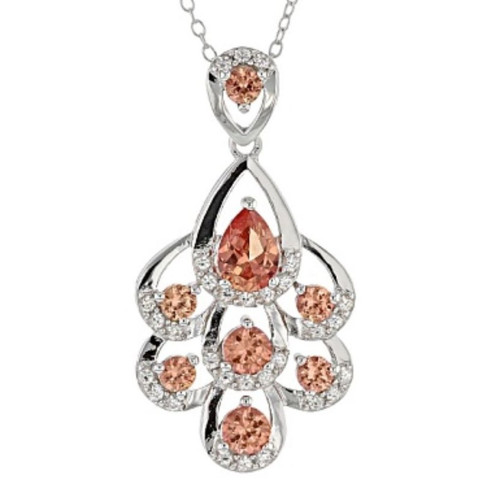 Padparadscha Sapphire w/White Zircon Pendant/Chain